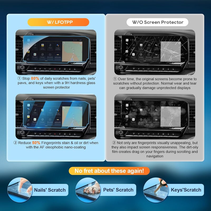 LFOTPP For 2025 2026 Chevy Silverado Screen Protector -2022~2026 Silverado1500& 2024-2026 Silverado2500HD 3500HD(LT/RST/LTZ/High Country/LT Trail Boss/ZR2/ZR2 Bison) 13.4 Inch Touchscreen [HD Glass] - Image 4